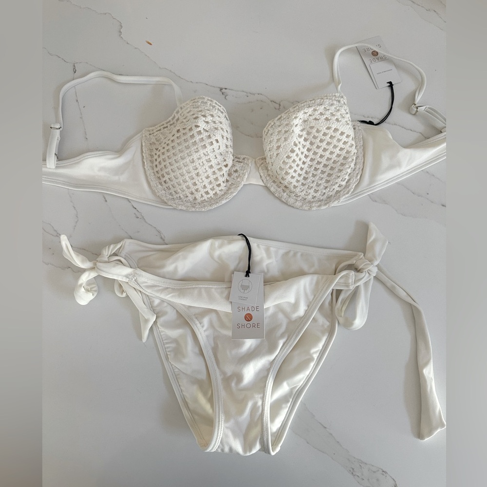 White Shade And Shore Bikini, 2 Piece , New, 36-C Cup, white with crochet top
